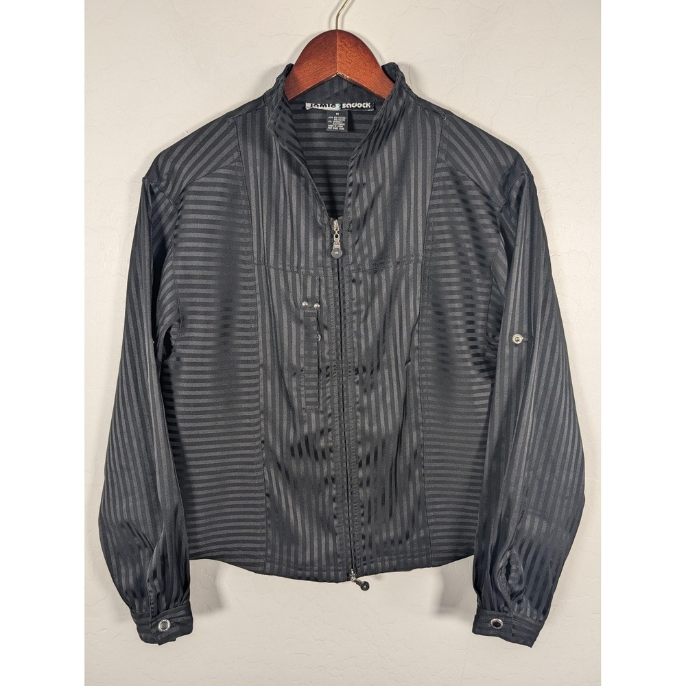 Jamie Sadock Jacket Womens Medium Black Striped Zip Front‎ Golf Travel Stretch